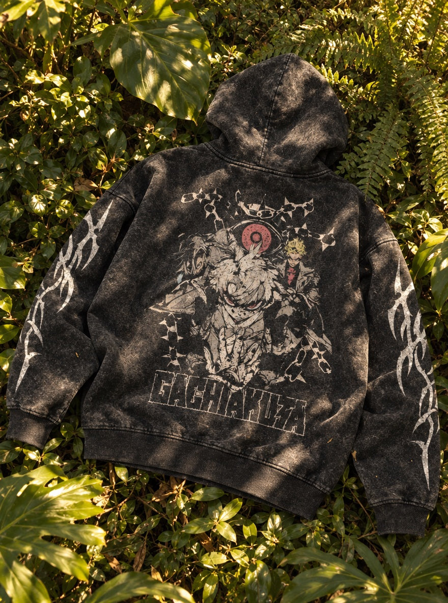 Enjin & Trash Beast – Hoodie – flat-lay | Gachiakuta