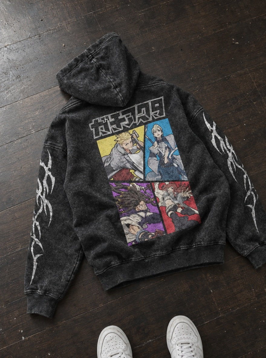 Cleaners vs Raiders – Hoodie – flat-lay | Gachiakuta