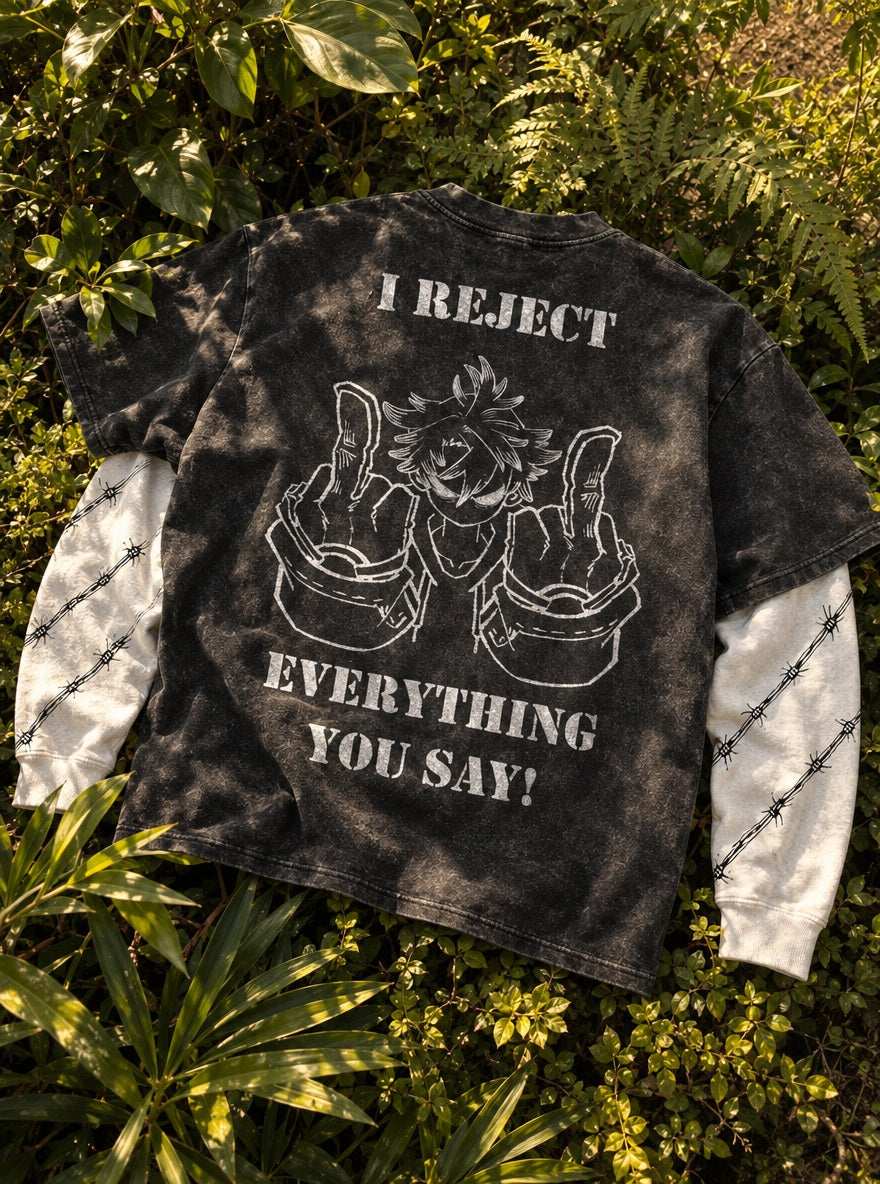 I Reject Everything – Double Sleeves – flat-lay | Gachiakuta