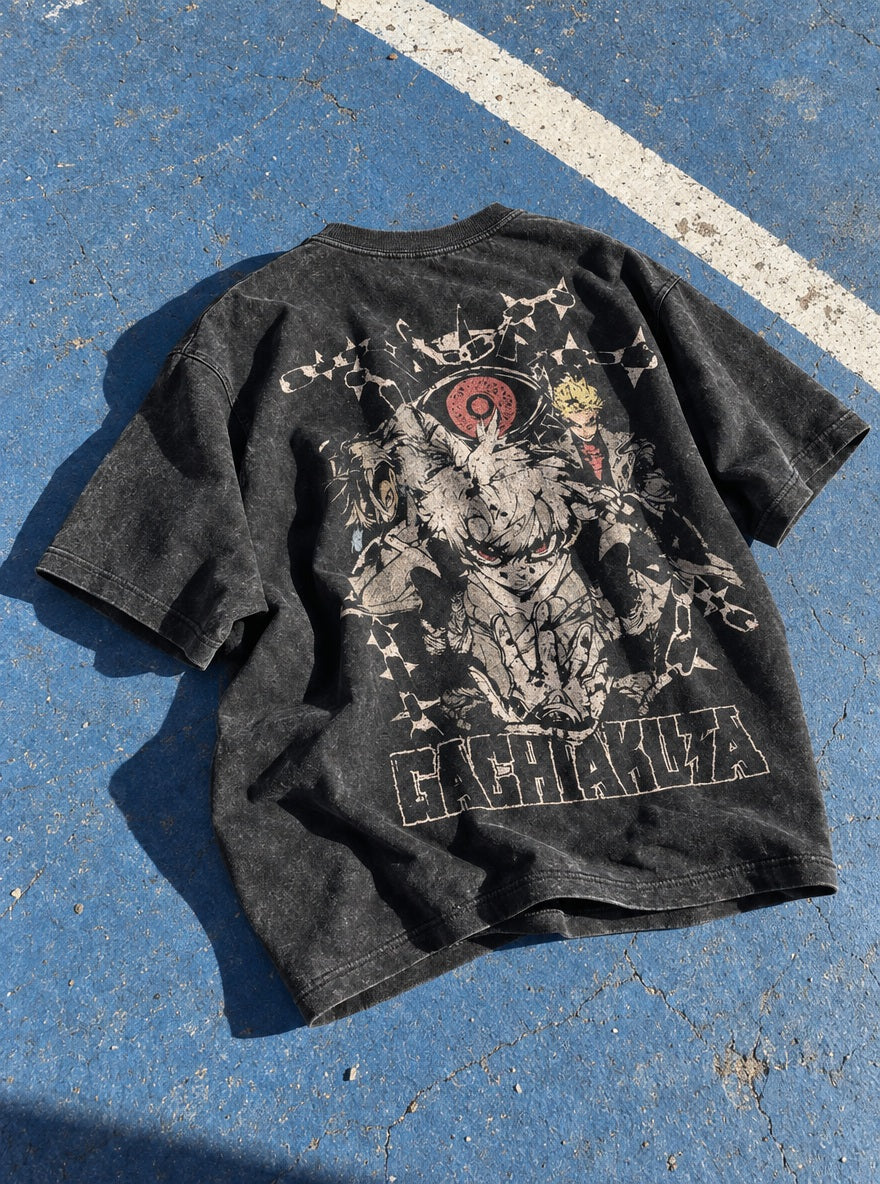 Enjin & Trash Beast – T-Shirt – flat-lay | Gachiakuta