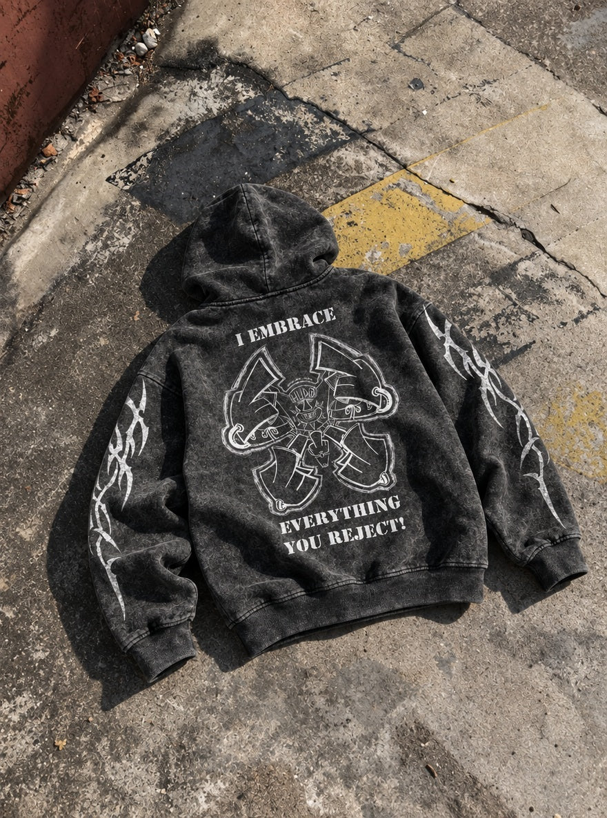I Embrace Everything – Hoodie – flat-lay | Gachiakuta