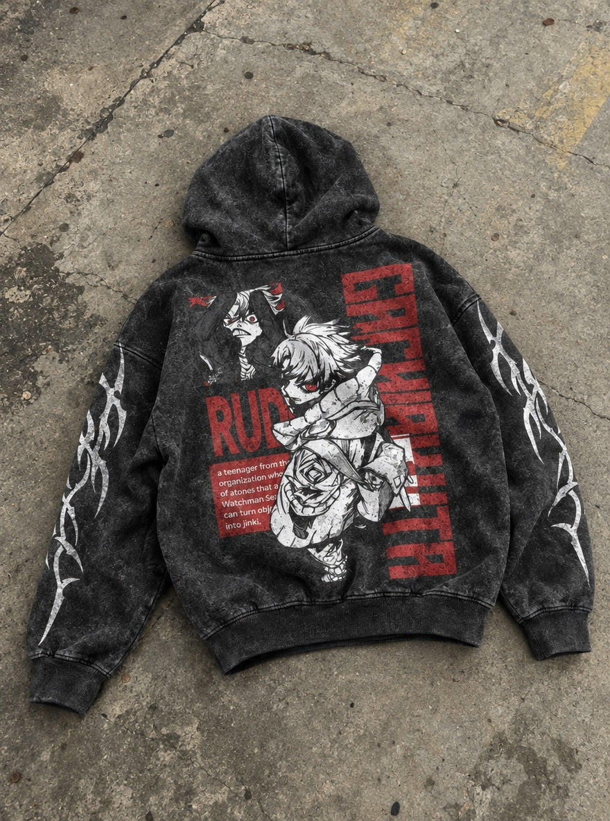 Rudo Profile – Hoodie – flat-lay | Gachiakuta