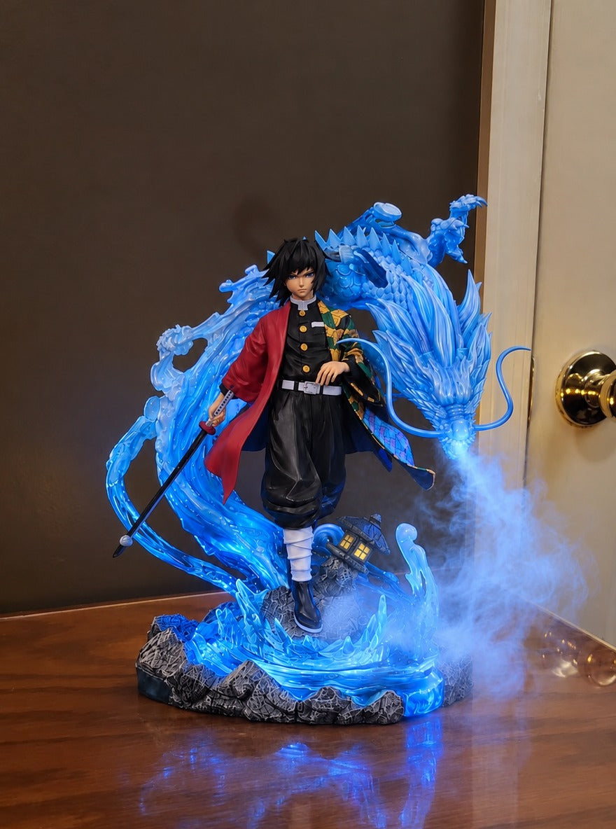 Giyu Tomioka Water Dragon Mist Diffuser Figure – lit with mist in a daylight room | Demon Slayer