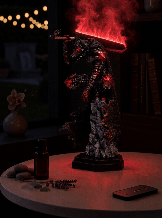 Guts Berserker Armor Mist Diffuser Figure – mist in a dark room (animated) | Berserk