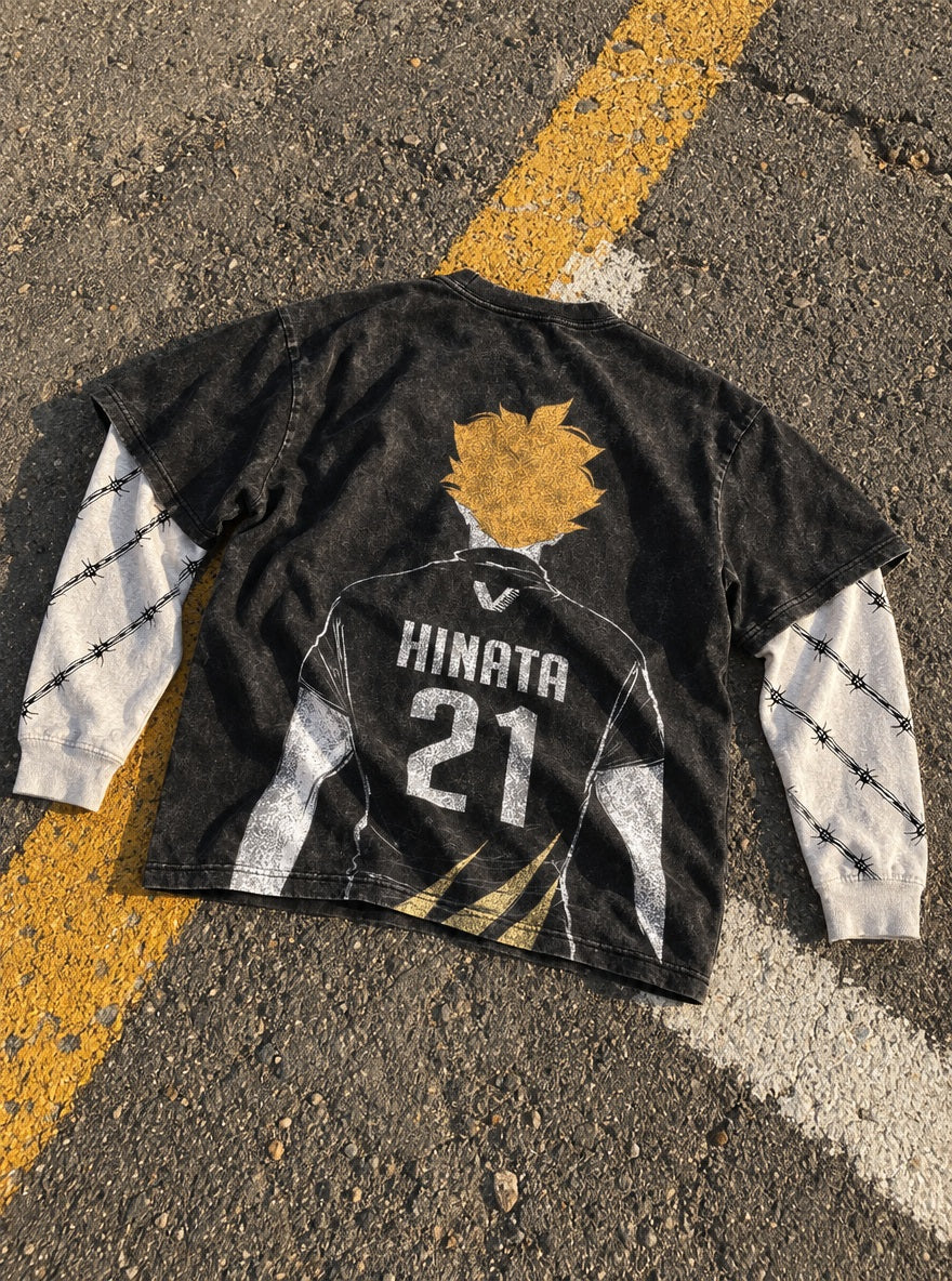 Hinata Number 21 – Double Sleeves – flat-lay | Haikyuu