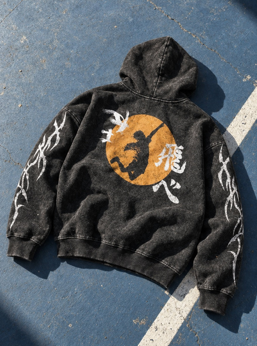 Hinata Sun Jump – Hoodie – flat-lay | Haikyuu