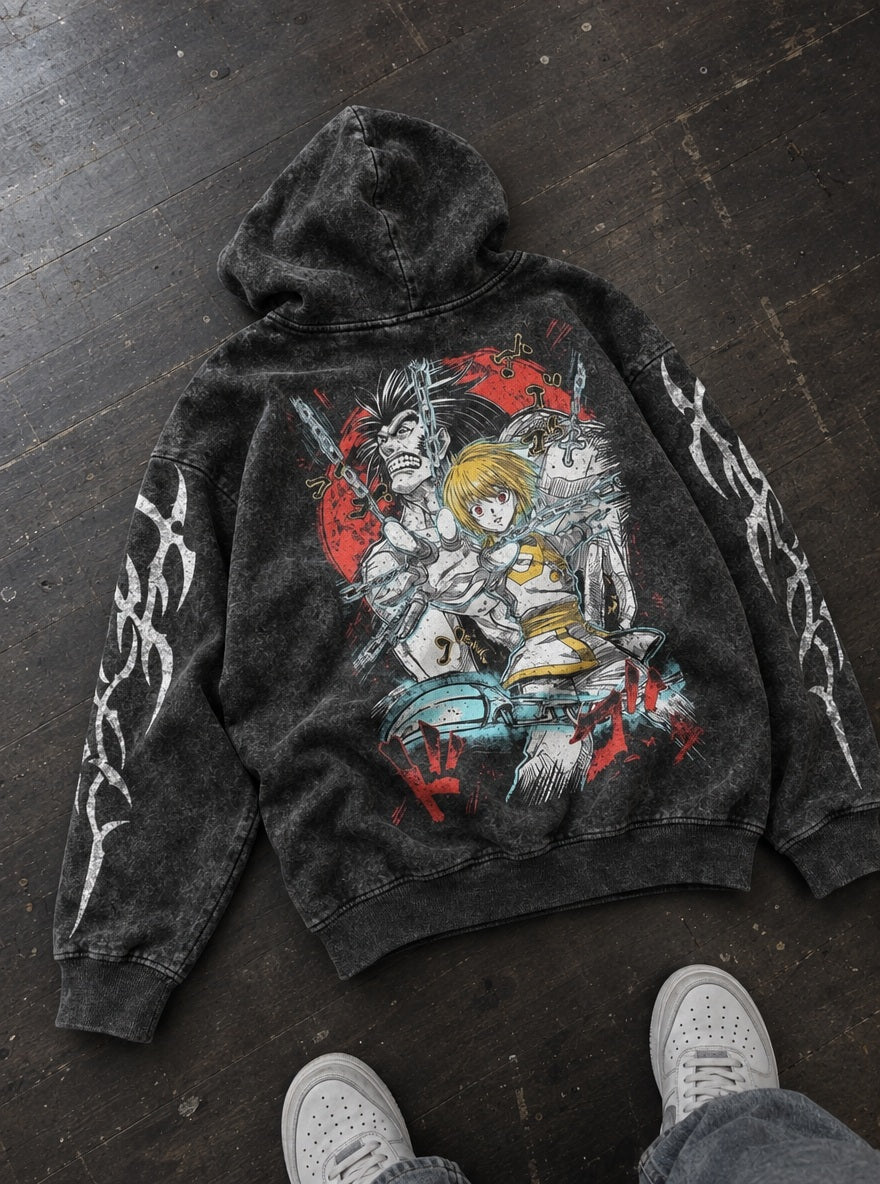 Kurapika vs Uvogin – Hoodie – flat-lay | Hunter x Hunter