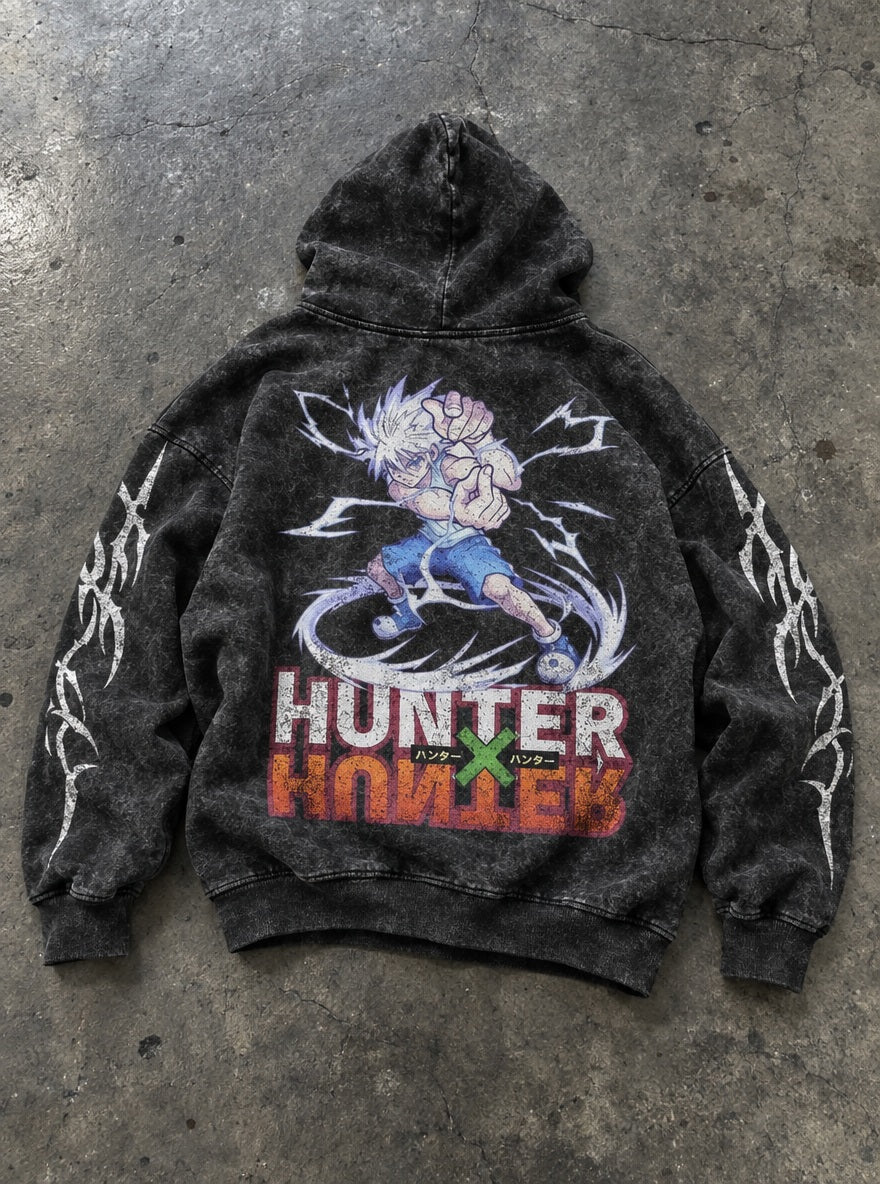Killua Lightning Logo – Hoodie – flat-lay | Hunter x Hunter