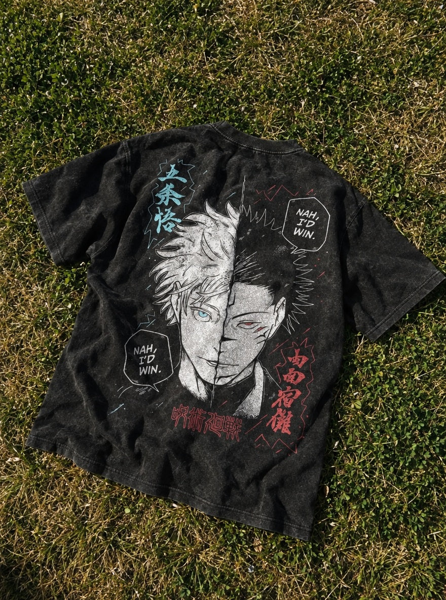 Nah, I'd Win – T-Shirt – flat-lay | Jujutsu Kaisen