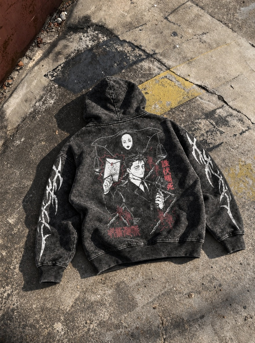 Higuruma Verdict – Hoodie – flat-lay | Jujutsu Kaisen