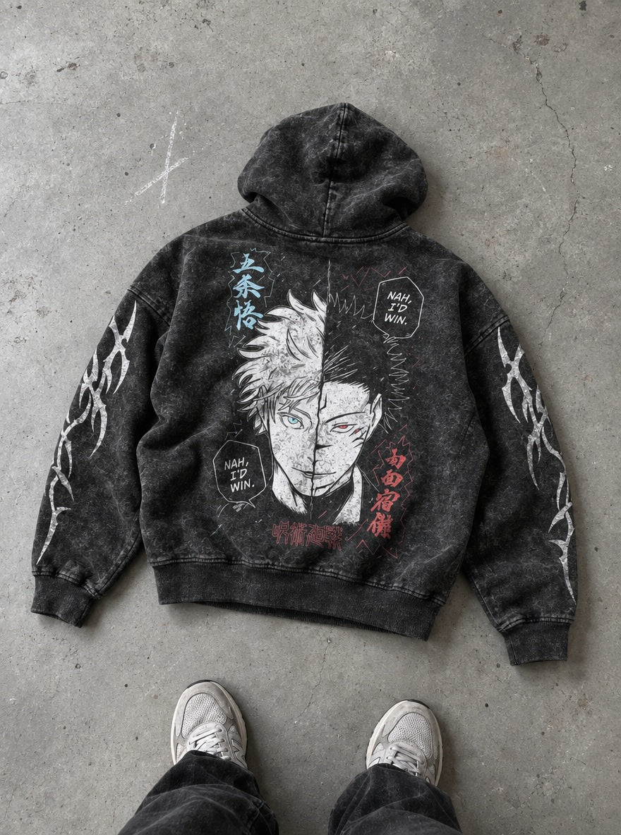 Nah, I'd Win – Hoodie – flat-lay | Jujutsu Kaisen