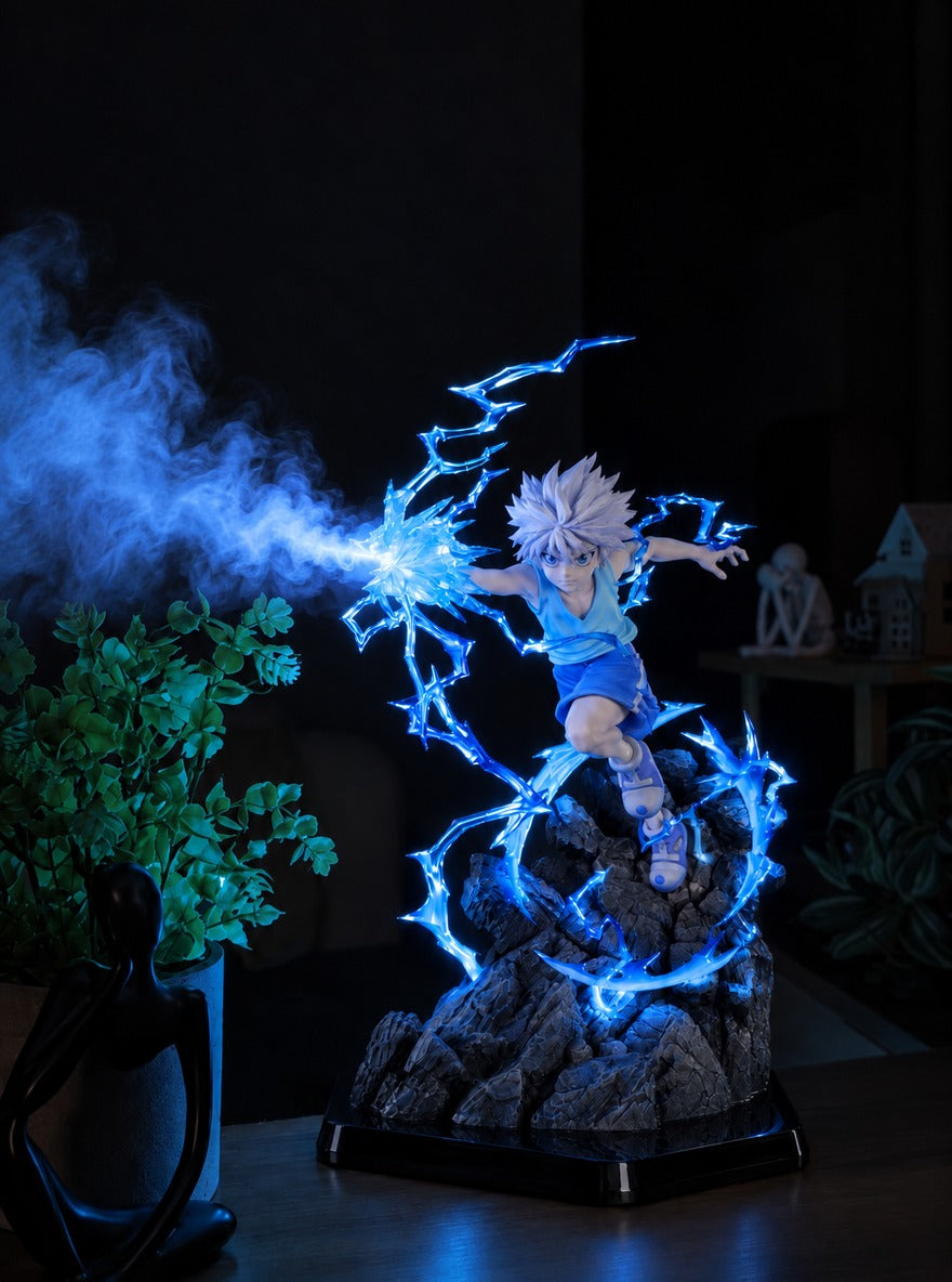 Killua Lightning Mist Diffuser Figure – lit with mist in a room at night | Hunter x Hunter
