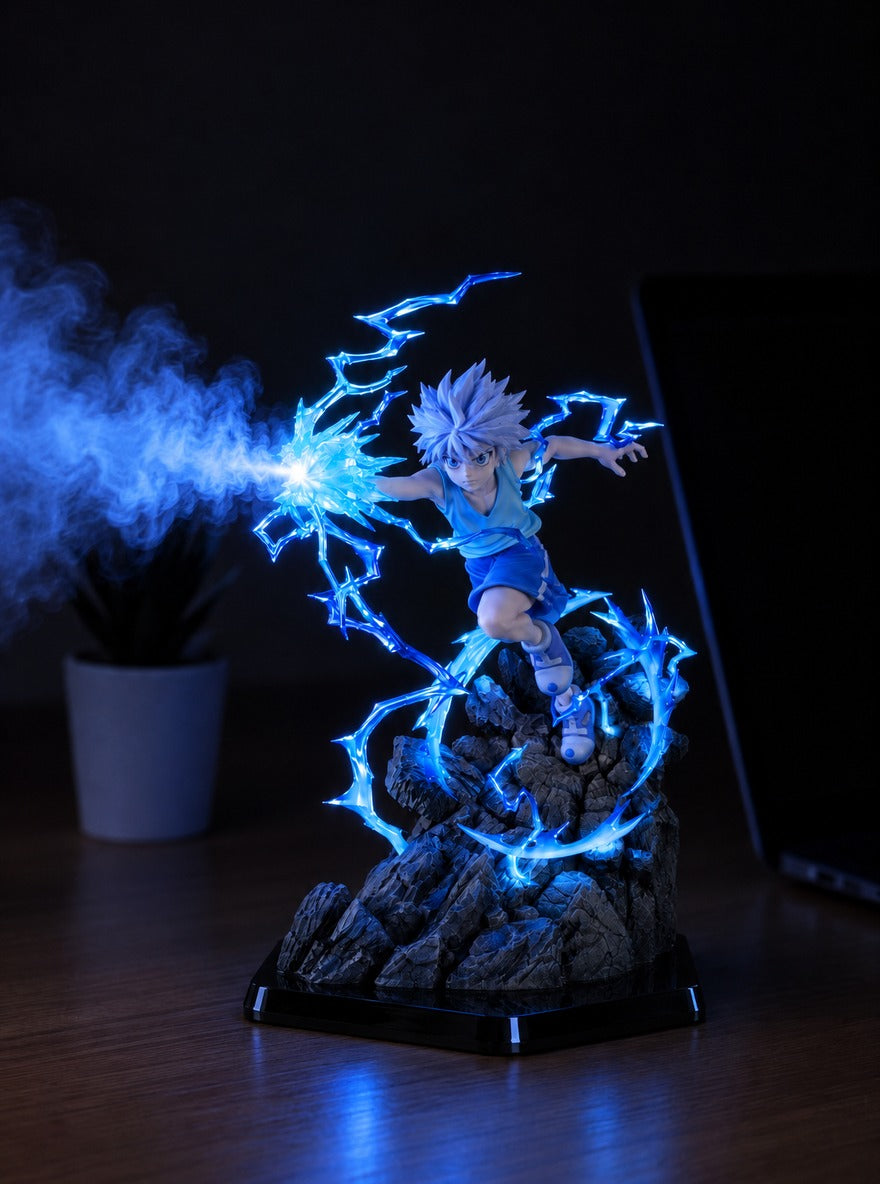 Killua Lightning Mist Diffuser Figure – lit with mist in a room at night | Hunter x Hunter
