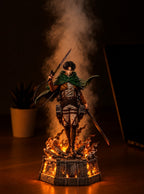 Levi Ackerman Mist Diffuser Figure – lit with mist in a room at night | Attack on Titan