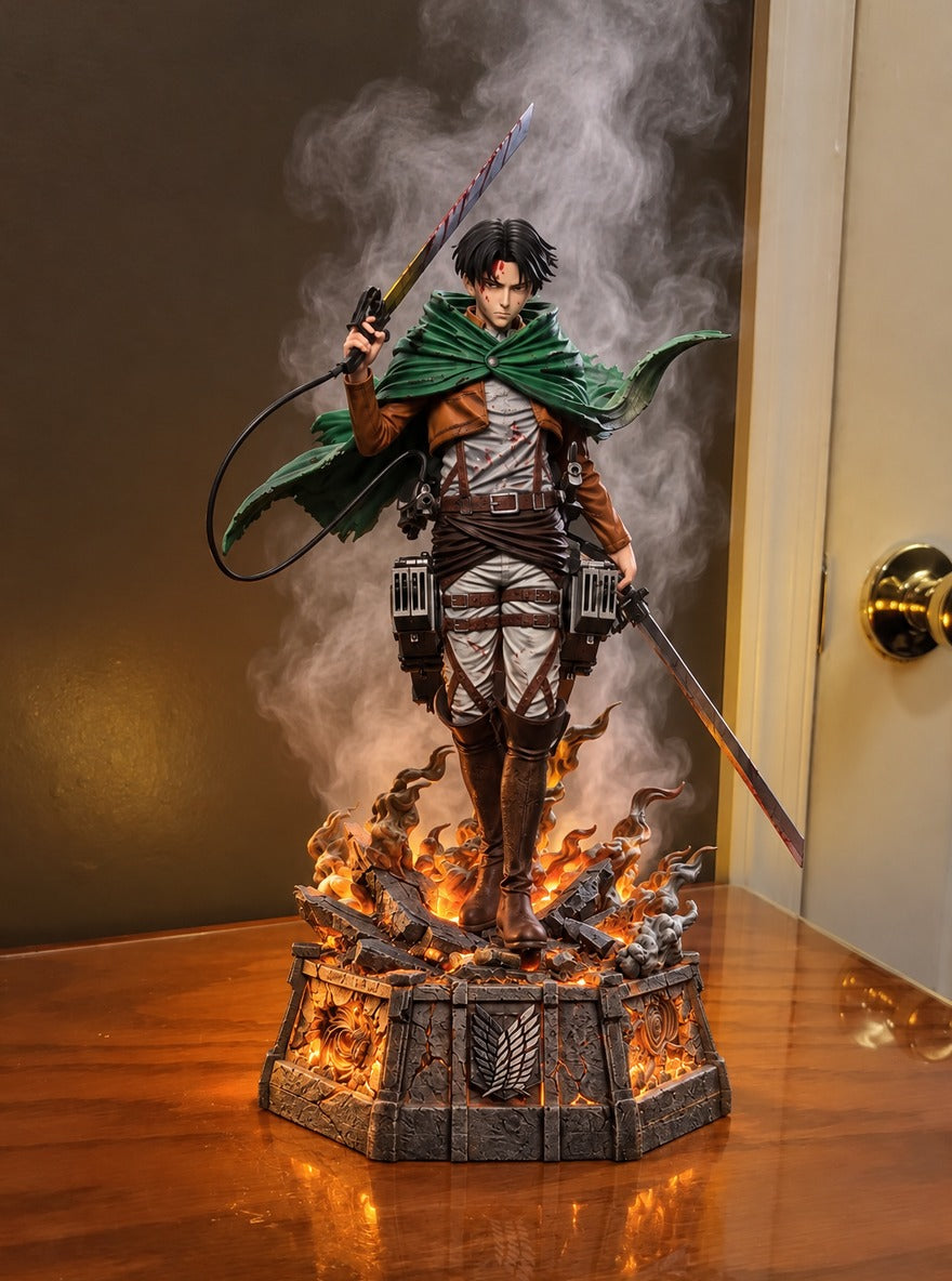 Levi Ackerman Mist Diffuser Figure – lit with mist in a daylight room | Attack on Titan