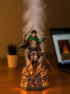 Levi Ackerman Mist Diffuser Figure – lit with mist in a daylight room | Attack on Titan