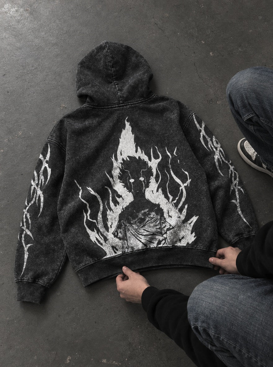 Mob White Flame – Hoodie – flat-lay | Mob Psycho 100