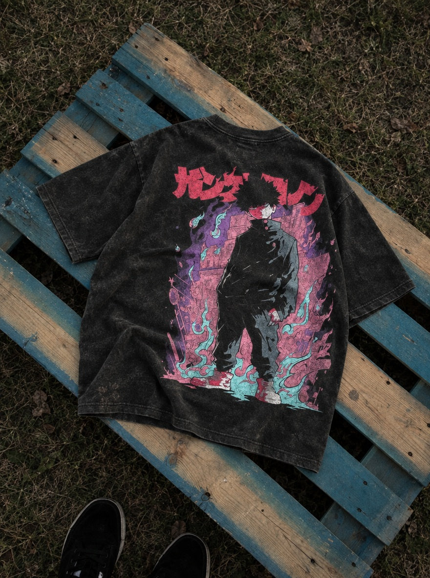 Mob Blue Flame – T-Shirt – flat-lay | Mob Psycho 100