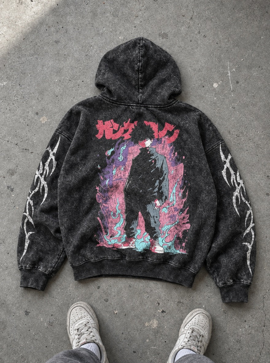 Mob Blue Flame – Hoodie – flat-lay | Mob Psycho 100