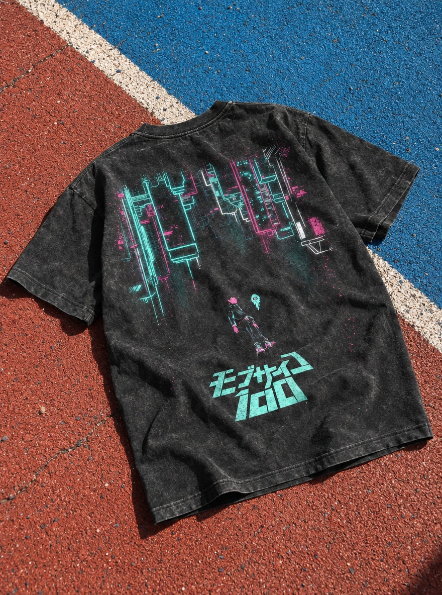 Mob Neon City – T-Shirt – flat-lay | Mob Psycho 100