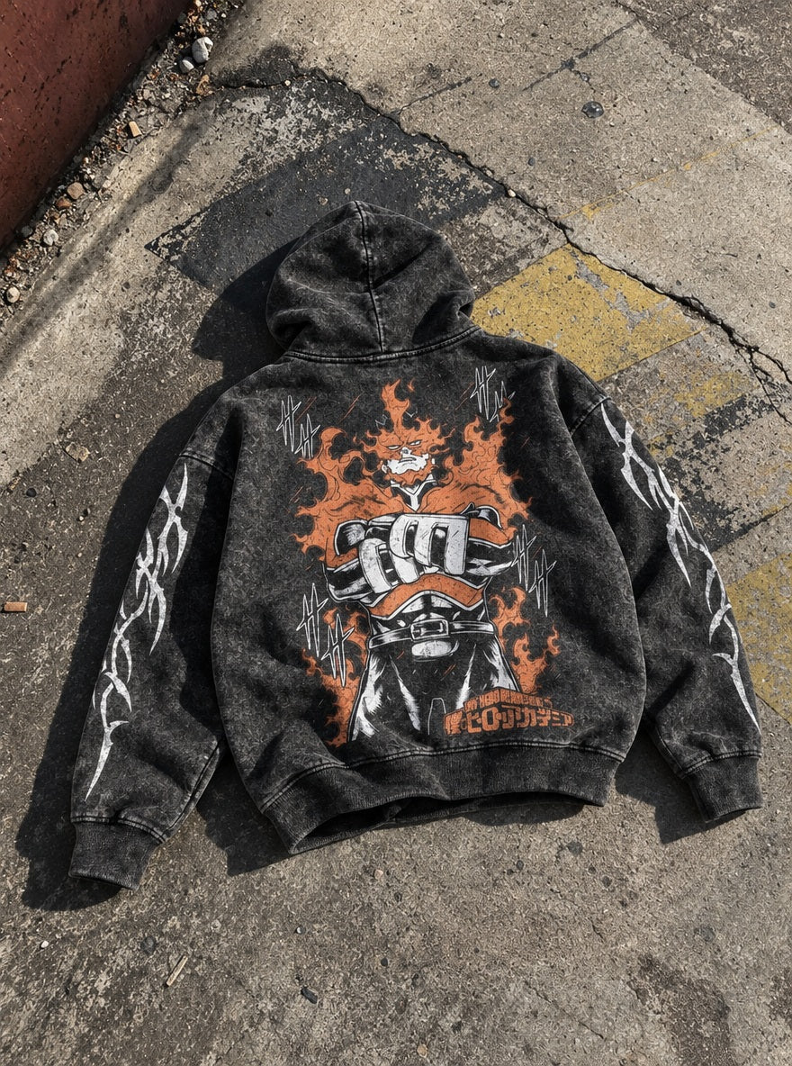 Endeavor Flames – Hoodie – flat-lay | My Hero Academia