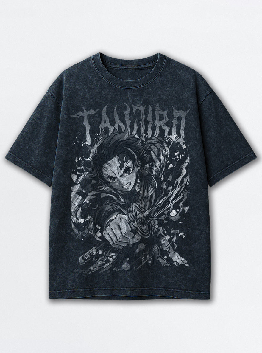 Scarred Flame – Navy Blue T-Shirt – mockup | Demon Slayer
