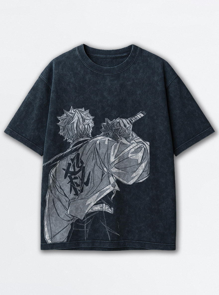 Sanemi Back – Navy Blue T-Shirt – mockup | Demon Slayer