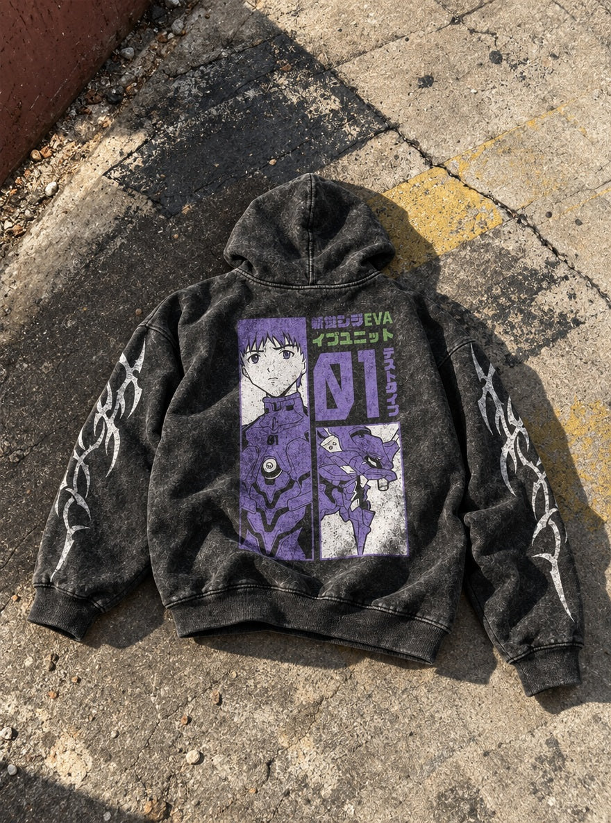 Shinji Pilot Panel – Hoodie – flat-lay | Neon Genesis Evangelion