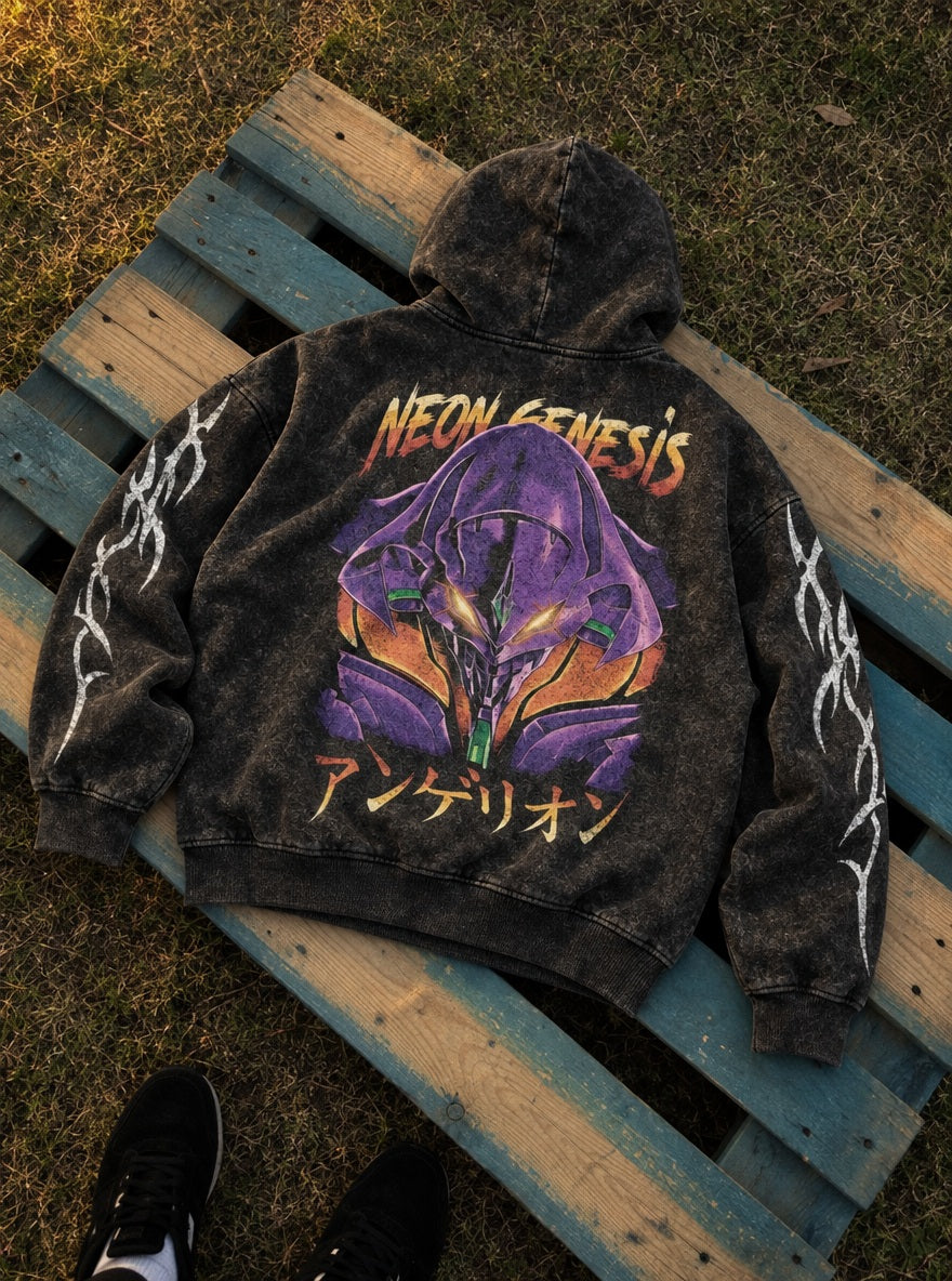 Unit-01 Glare – Hoodie – flat-lay | Neon Genesis Evangelion