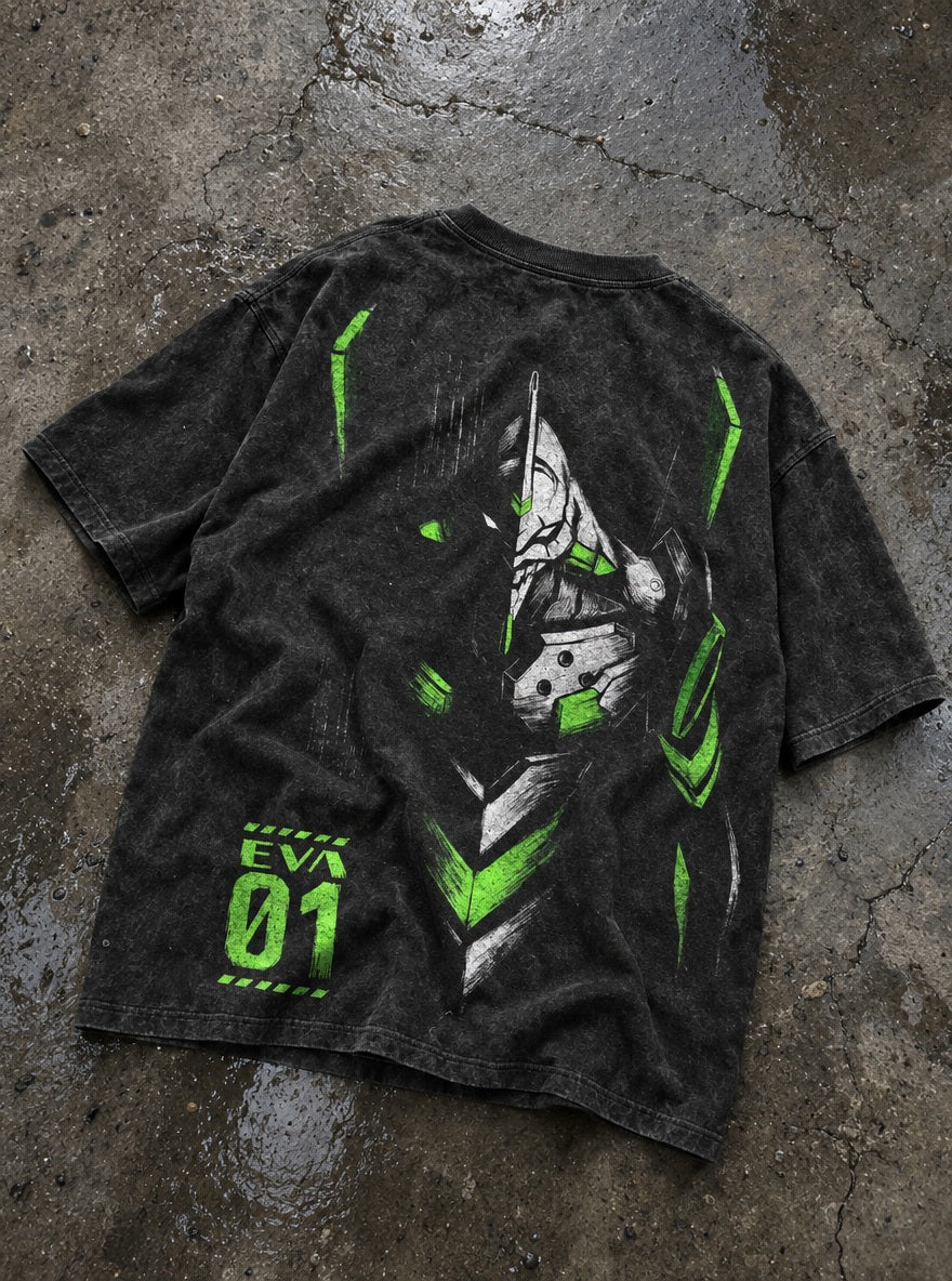 Unit-01 Half Mask – T-Shirt – flat-lay | Neon Genesis Evangelion