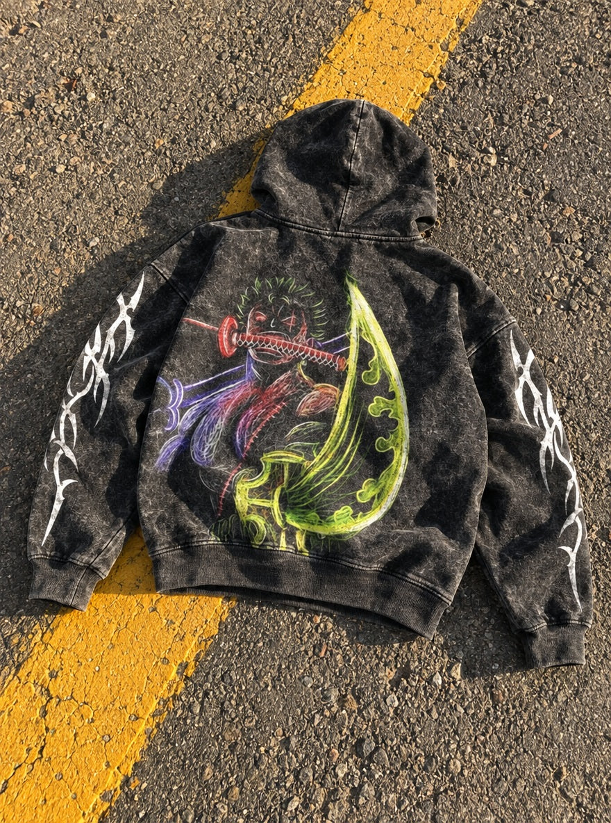 Zoro Neon Slash – Hoodie – flat-lay | One Piece