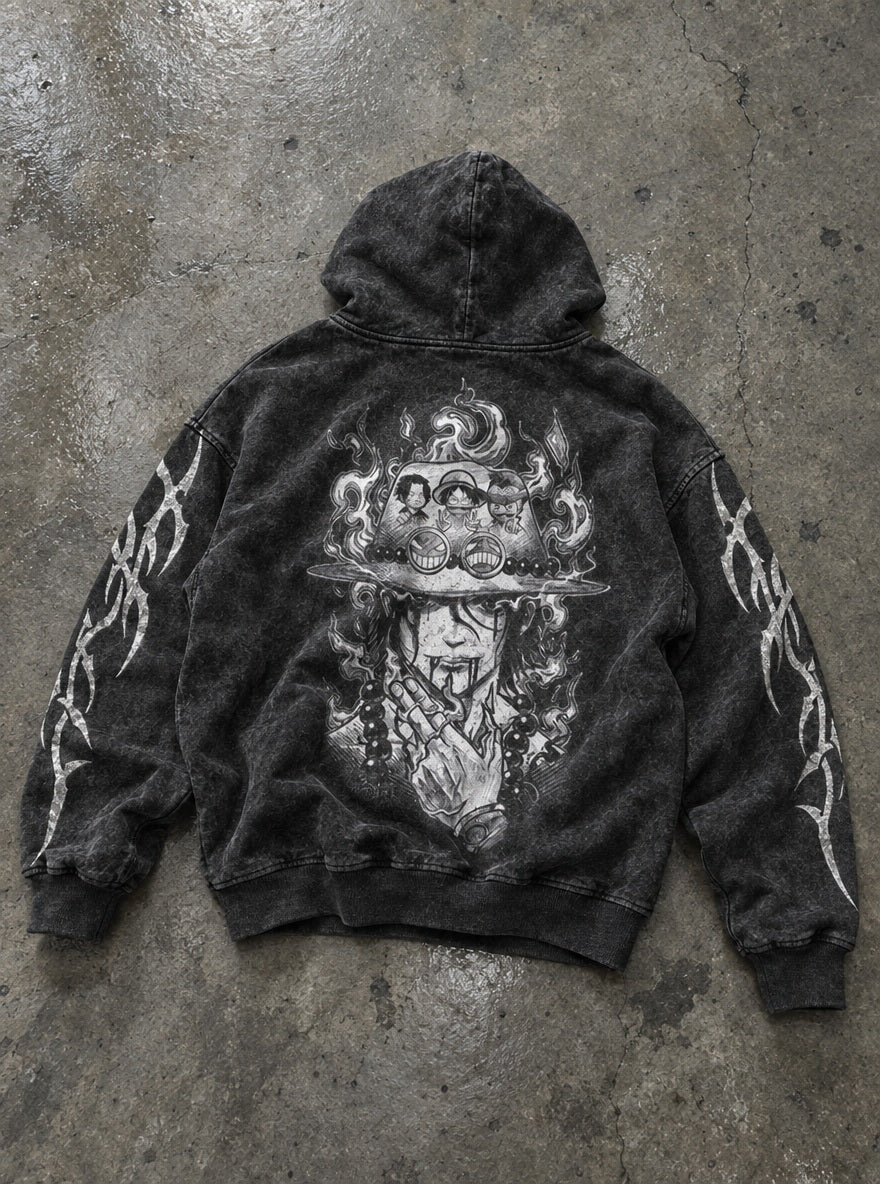 Ace Hat Flames – Hoodie – flat-lay | One Piece
