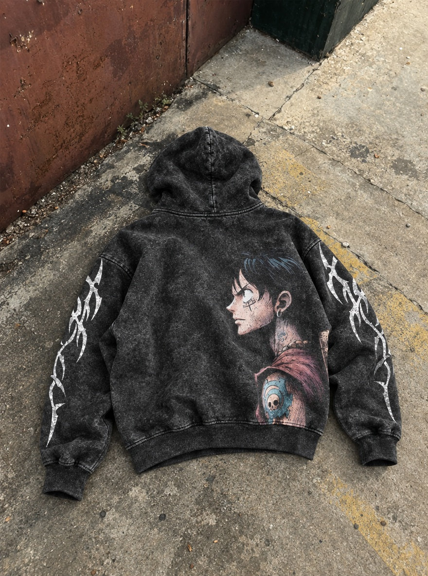 Tattooed Luffy – Hoodie – flat-lay | One Piece
