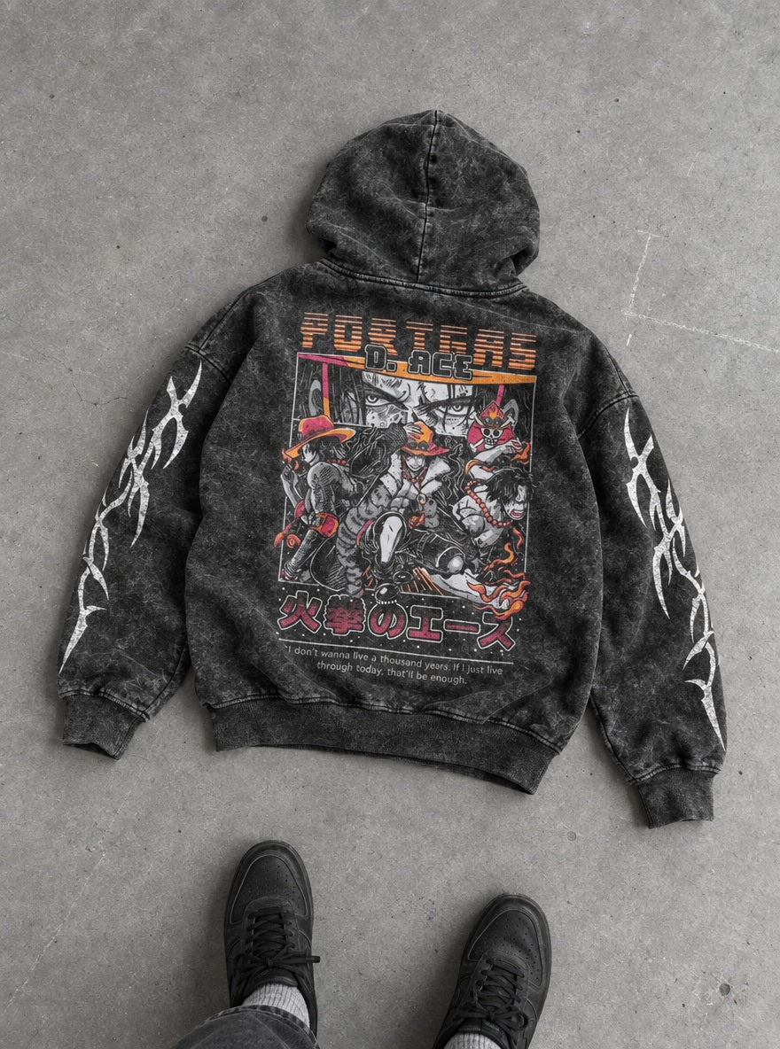 Fire Fist Ace – Hoodie – flat-lay | One Piece