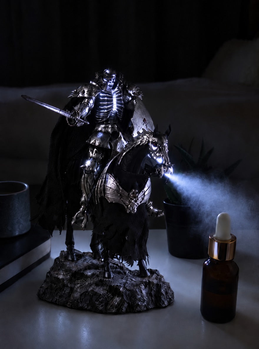 Skull Knight Mist Diffuser Figure – glowing with mist at night | Berserk