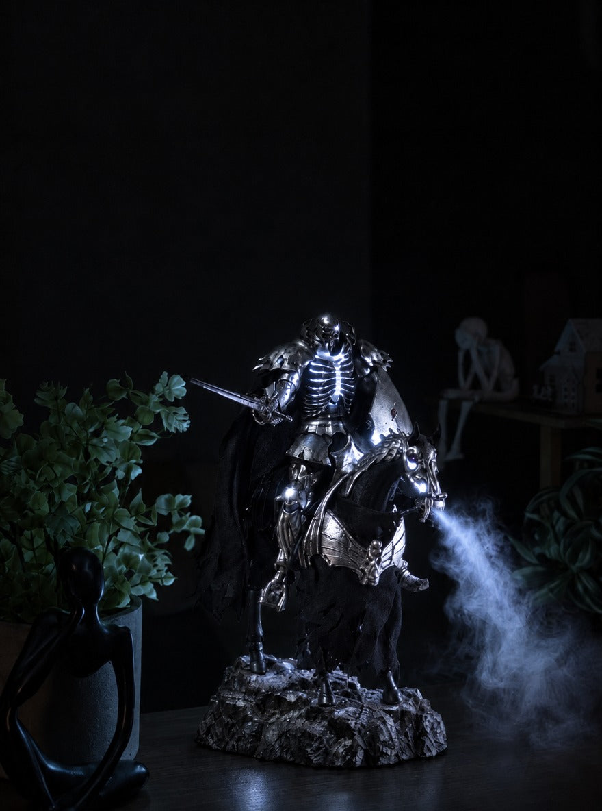 Skull Knight Mist Diffuser Figure – lit with mist in a room at night | Berserk