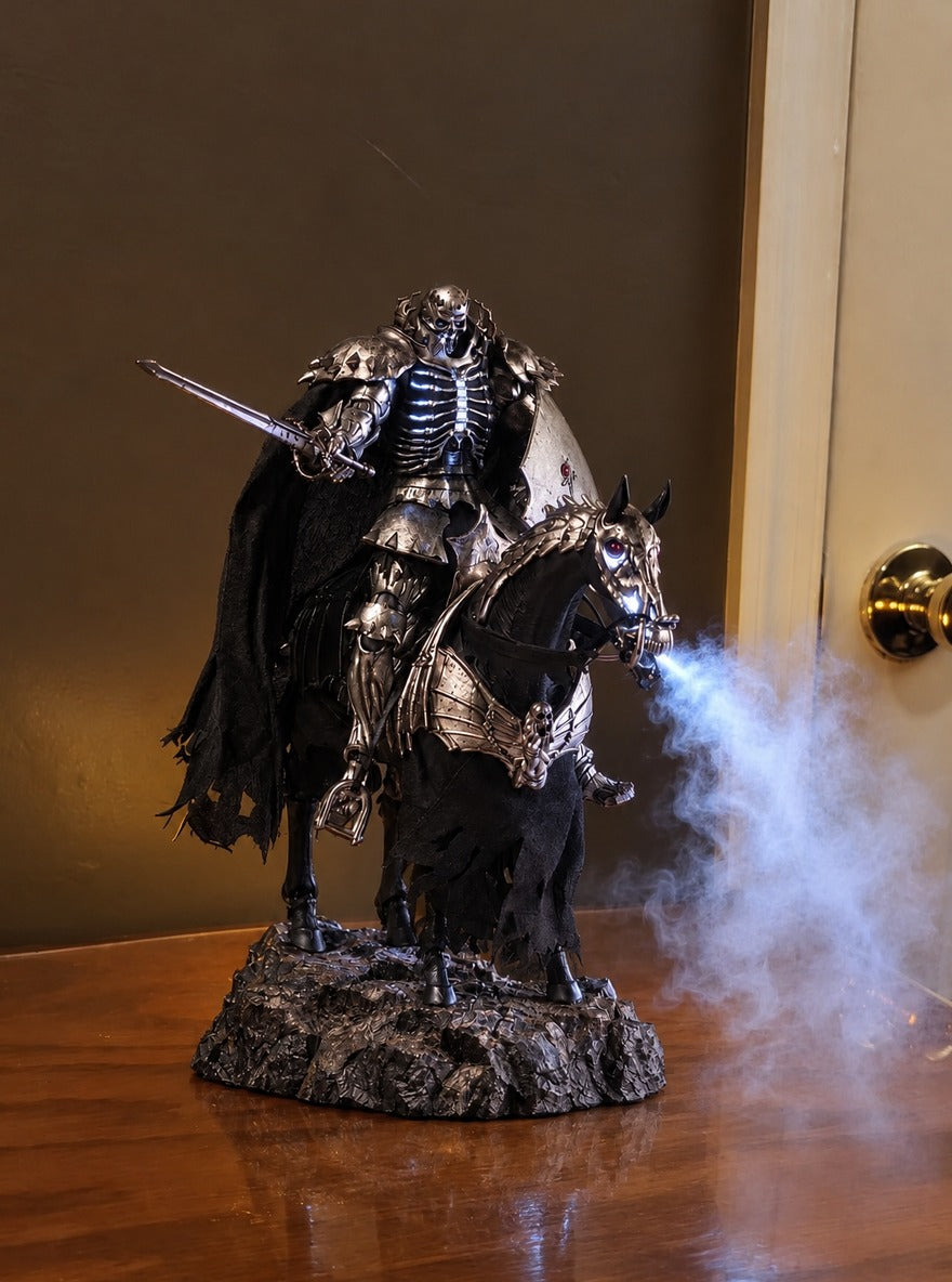 Skull Knight Mist Diffuser Figure – lit with mist in a daylight room | Berserk