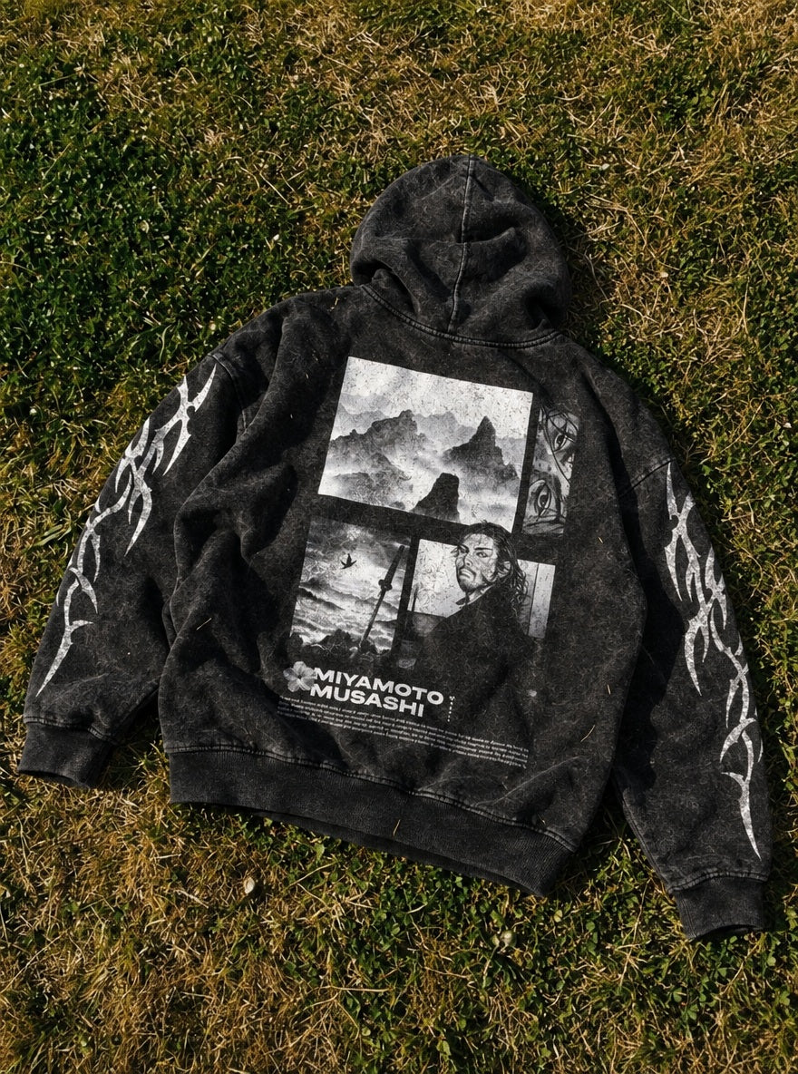 Musashi Ink Mountains – Hoodie – flat-lay | Vagabond