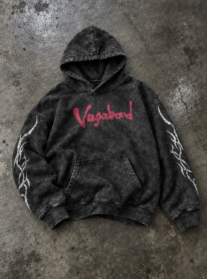 Red Brush Script – Hoodie – flat-lay | Vagabond