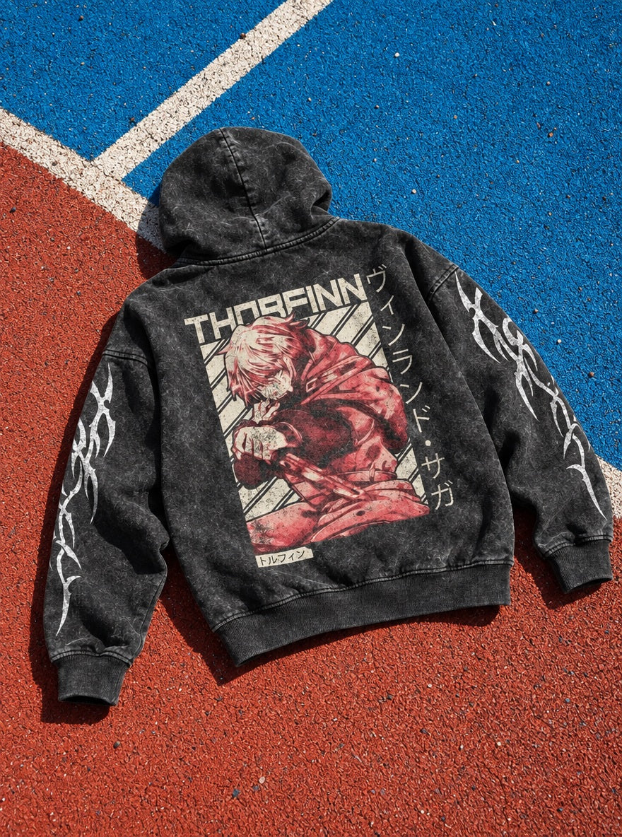Bloodied Thorfinn – Hoodie – flat-lay | Vinland Saga