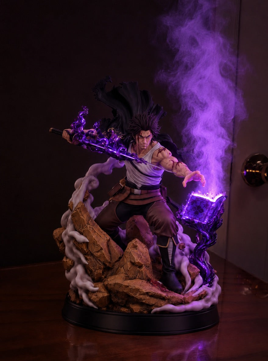 Yami Sukehiro Dark Magic Mist Diffuser Figure – lit with mist in a room at night | Black Clover