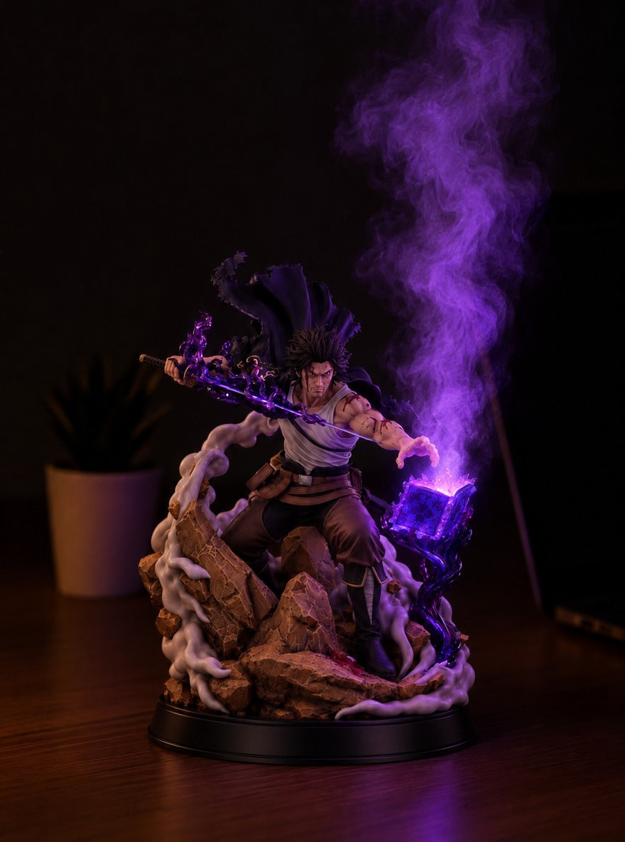 Yami Sukehiro Dark Magic Mist Diffuser Figure – lit with mist in a room at night | Black Clover