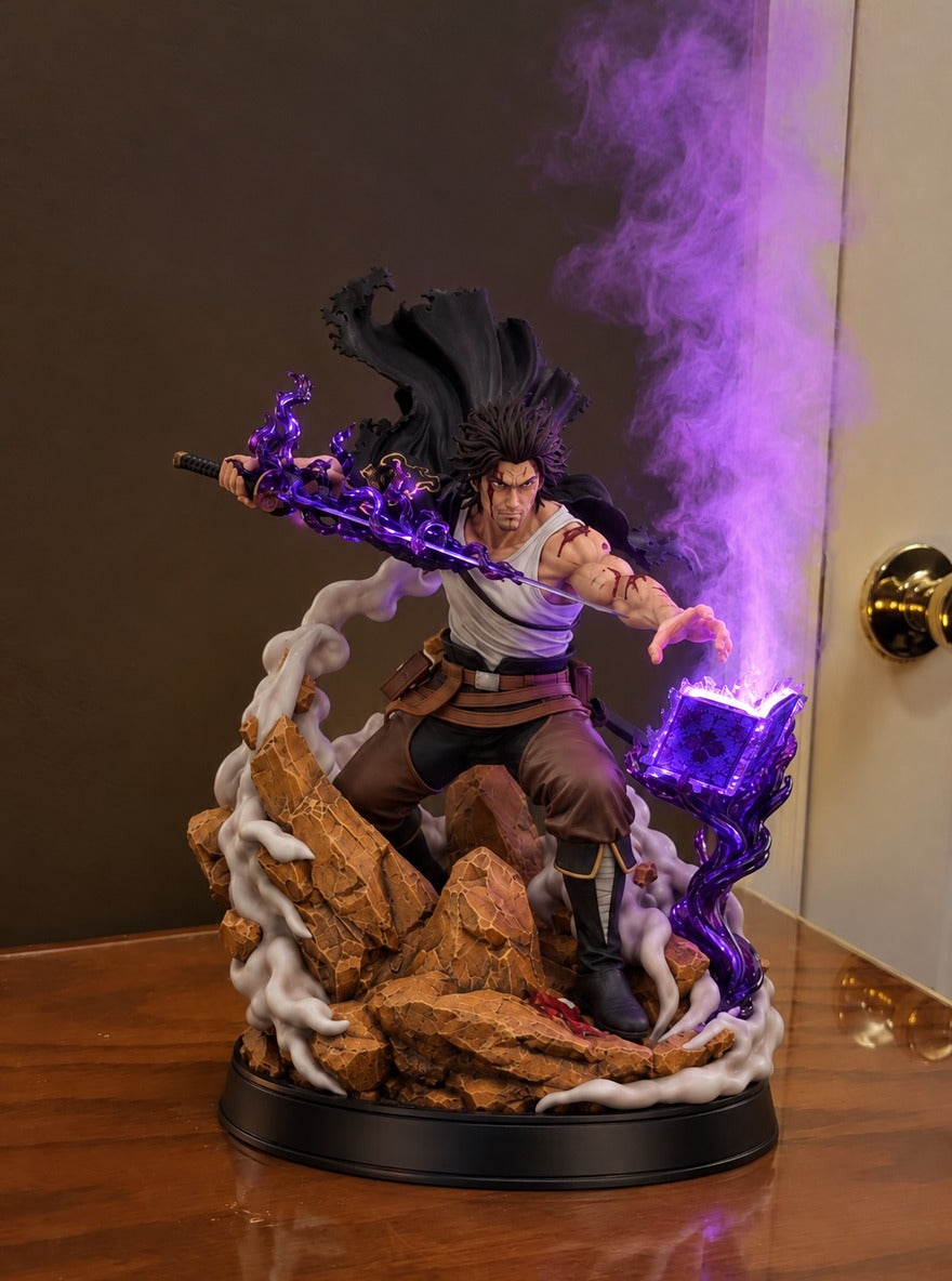 Yami Sukehiro Dark Magic Mist Diffuser Figure – lit with mist in a daylight room | Black Clover