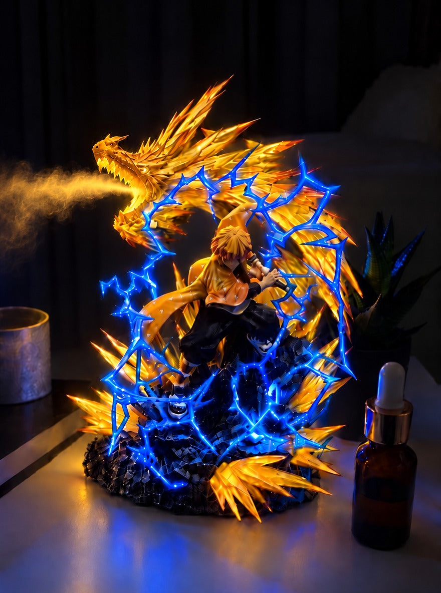 Zenitsu Thunder Dragon Mist Diffuser Figure – glowing with mist at night | Demon Slayer