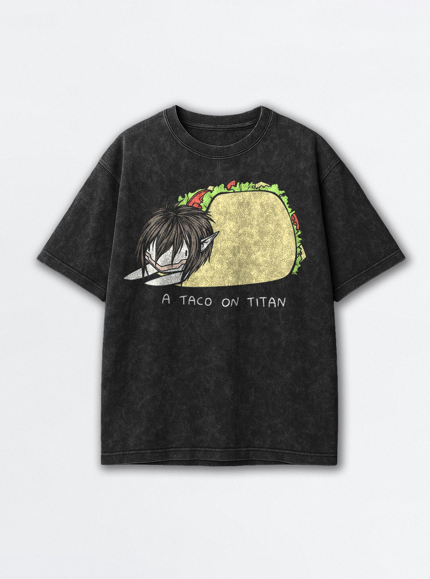 A Taco on Titan – Black Acid Wash Tee – mockup | Meme Tees