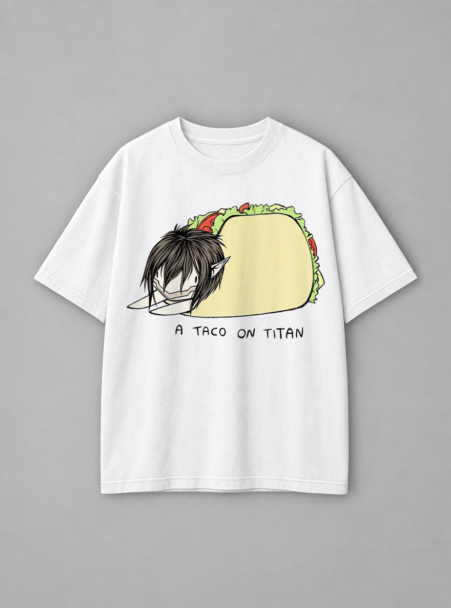A Taco on Titan – White Tee – mockup | Meme Tees
