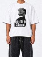 American Ghoul – White Tee – model shot | Meme Tees