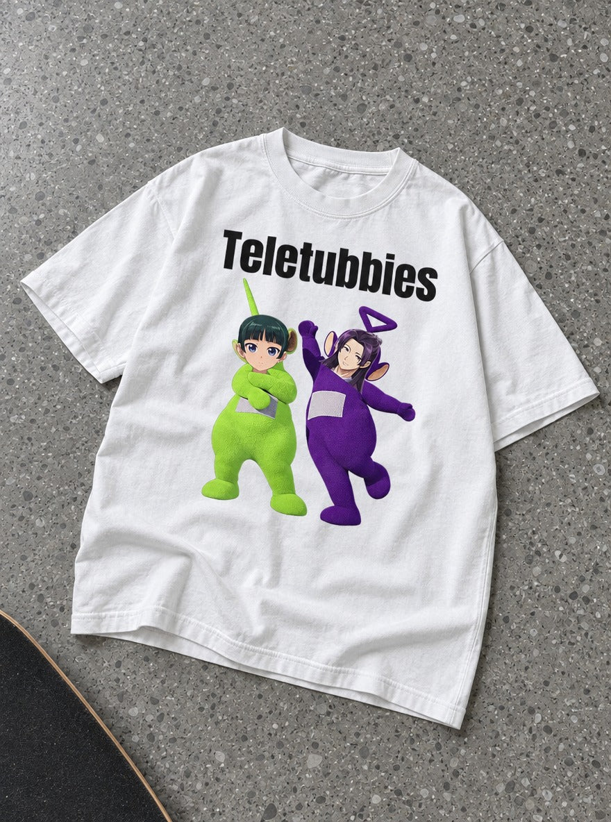 Apothecary Teletubbies – White Tee – flat-lay | Apothecary Diaries