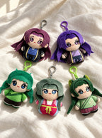 Jinshi & Maomao Plush Keychains – Set of All 5 – all five on a bed | Apothecary Diaries