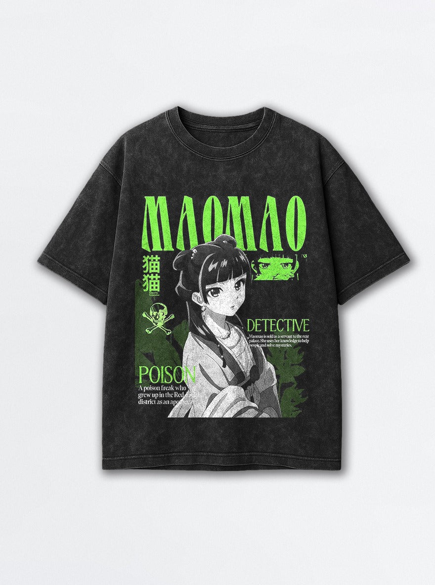 Maomao Detective Poster – Black Acid Wash Tee – mockup | Apothecary Diaries